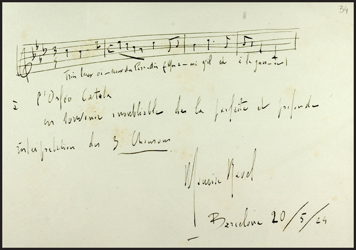 Autògraf de Maurice Ravel al Llibre d’or de l’Orfeó Català del 20 de maig de 1924