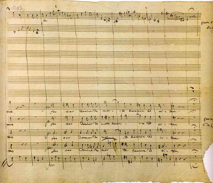 Autógrafo de parte del Ofertorio del Requiem KV 626 de W. A. Mozart
