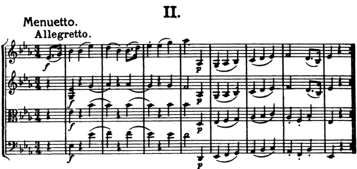 Ex. 1: J. Haydn, minuet del Quartet op. 20 n. 1, inici.