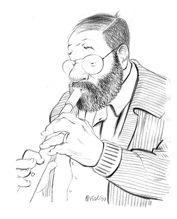 Umberto Eco con flauta de pico